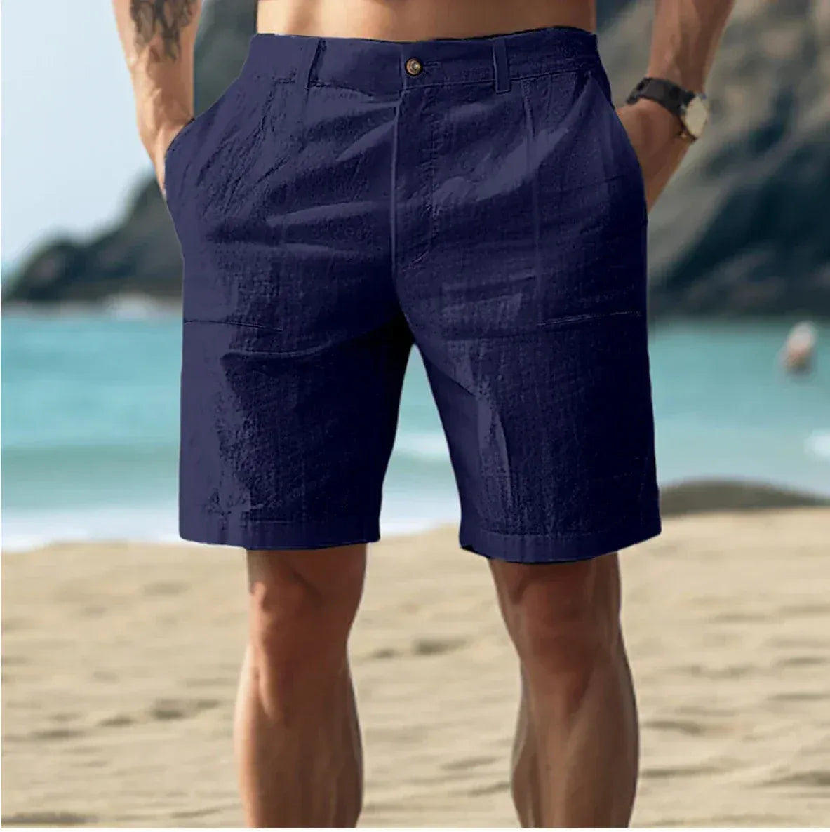 Herren Leinen-Shorts mit Kordelzug und Seitentaschen
