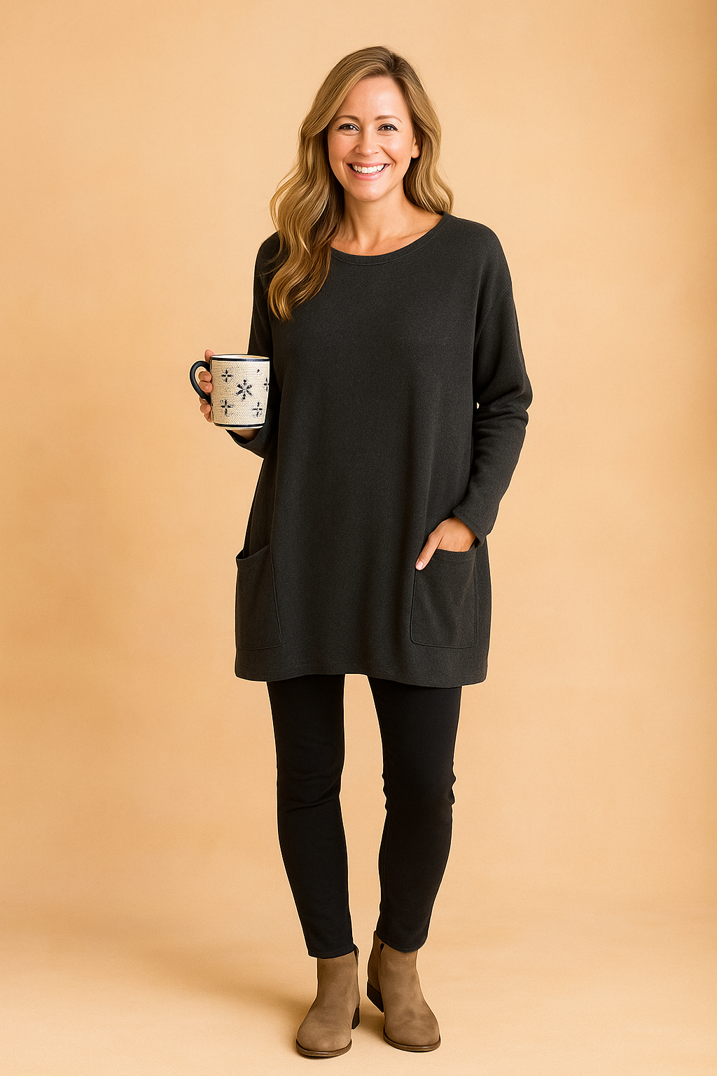 Oversize Damen Pullover mit Seitentaschen
