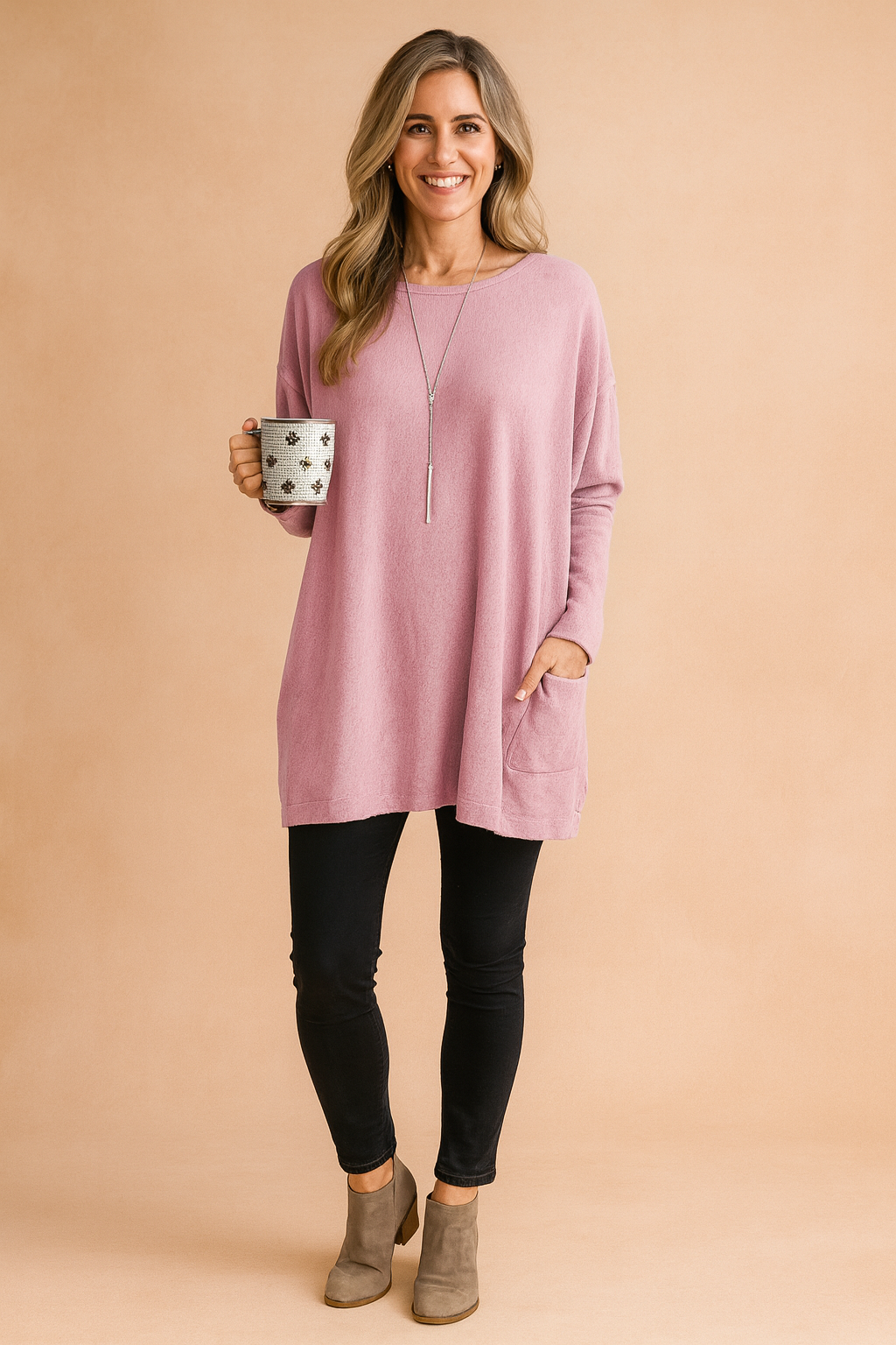 Oversize Damen Pullover mit Seitentaschen