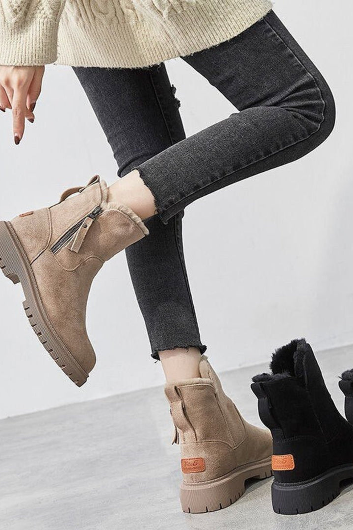 Gefütterte Damen Wildleder Stiefeletten mit Fleece