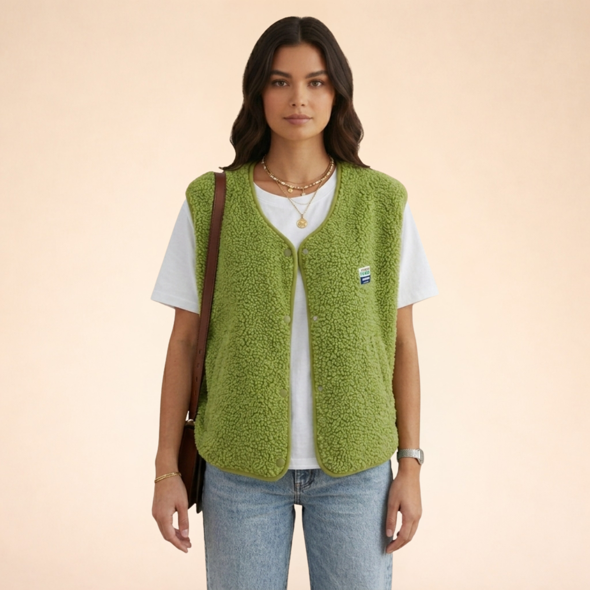 Damen Sherpa Fleece Weste mit Druckknöpfen