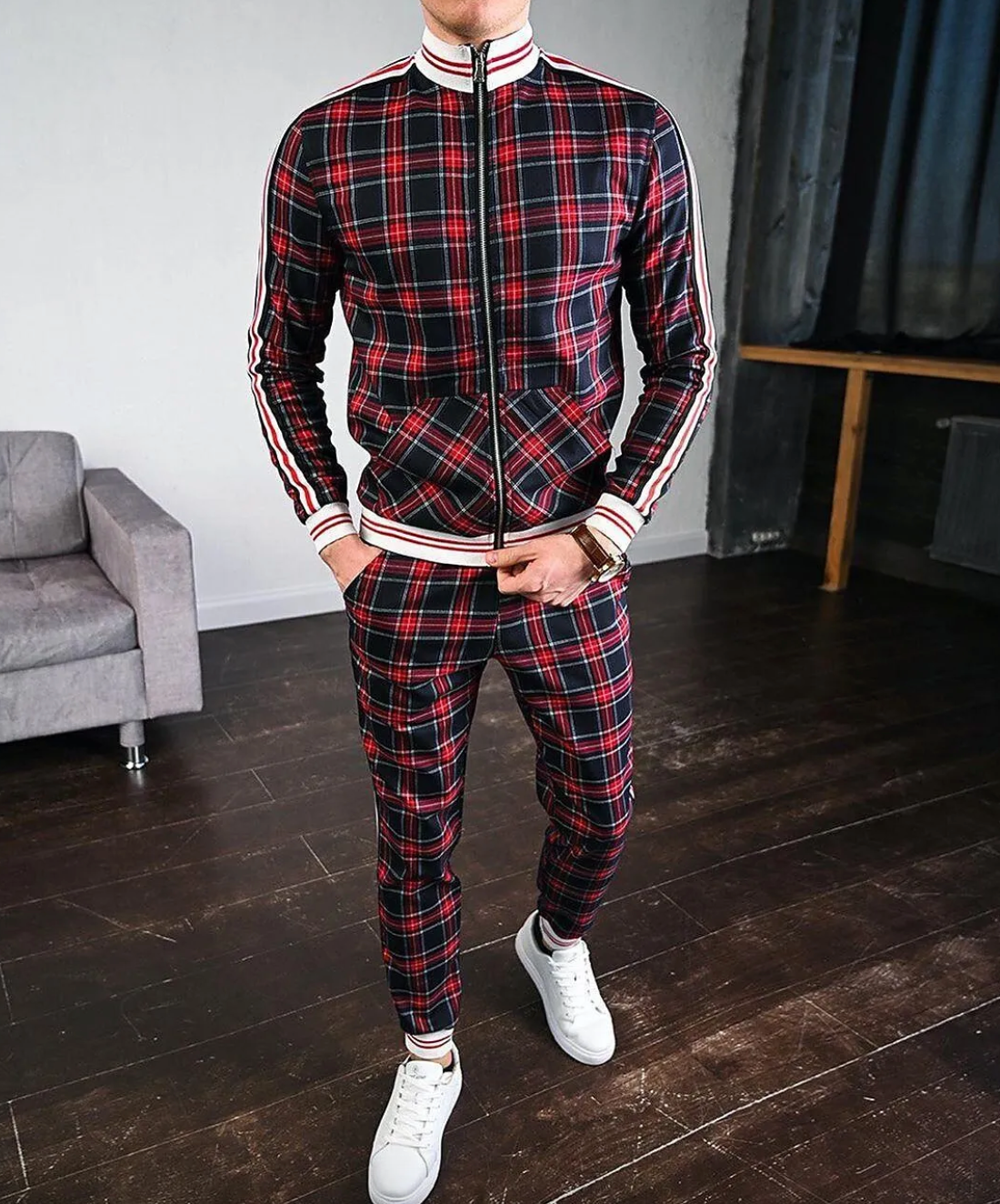 Herren Zweiteiler Jacke und Hose im Karodesign