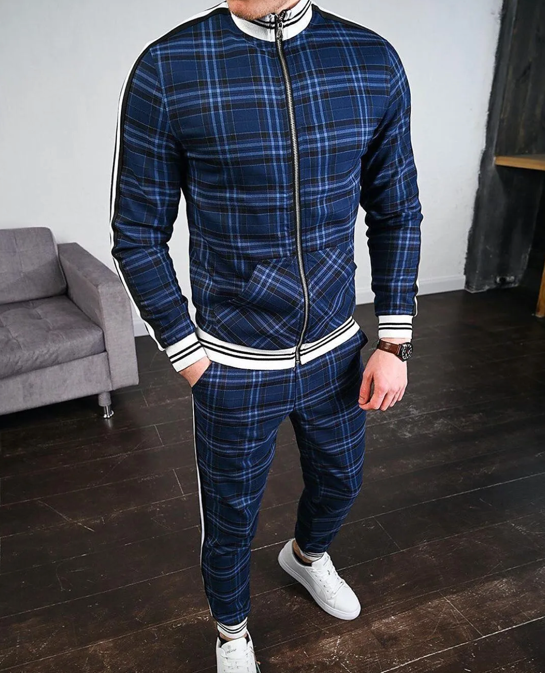 Herren Zweiteiler Jacke und Hose im Karodesign