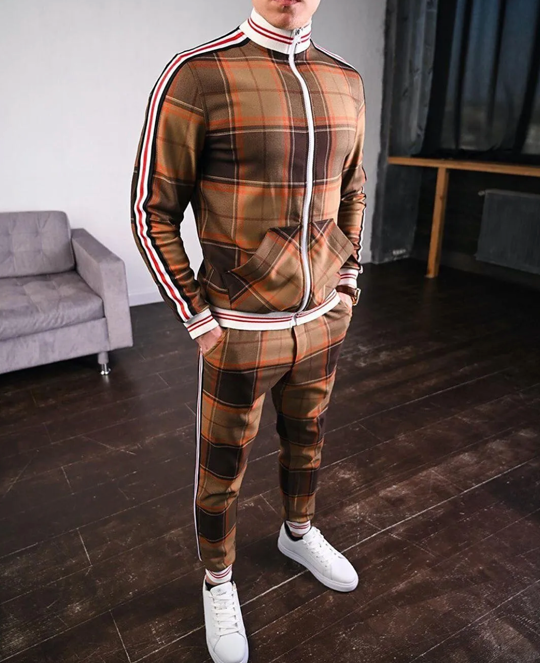 Herren Zweiteiler Jacke und Hose im Karodesign