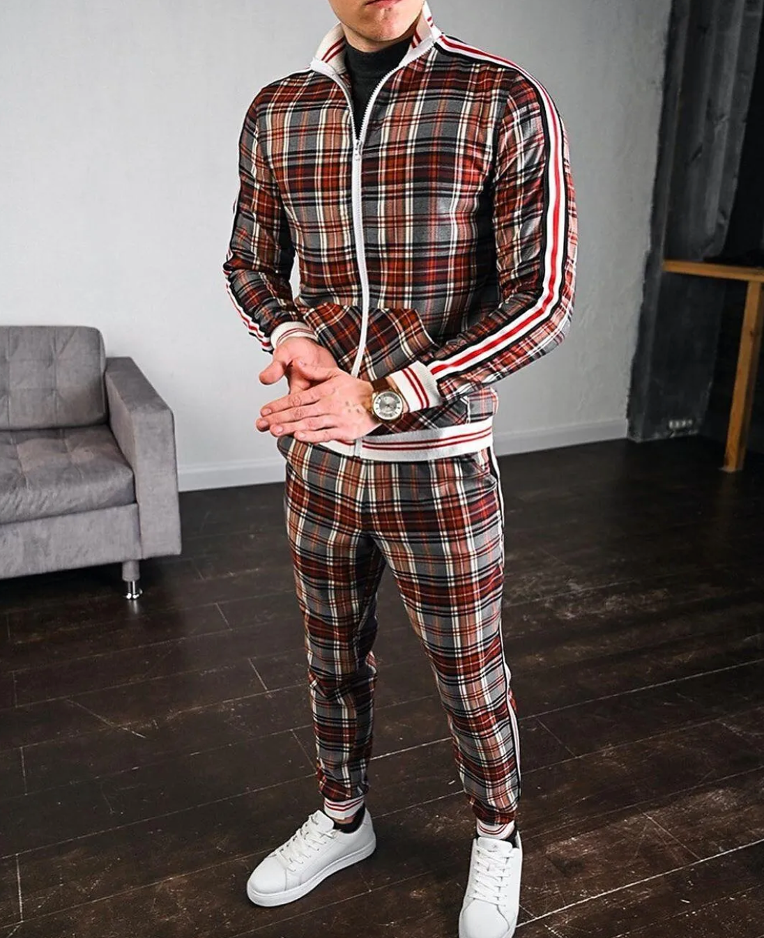 Herren Zweiteiler Jacke und Hose im Karodesign