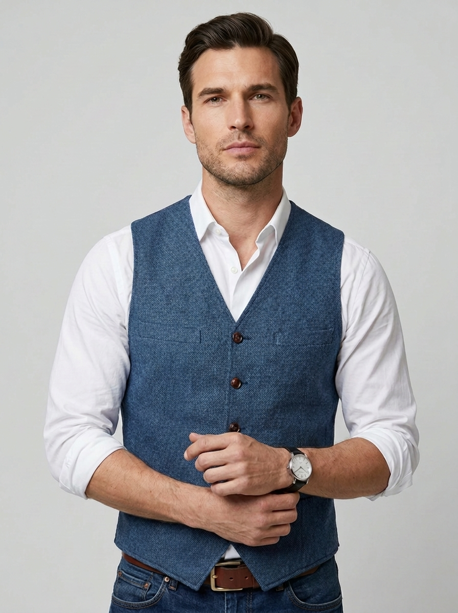 Elegante Herren Weste Mit V-Ausschnitt Und Knopfleiste