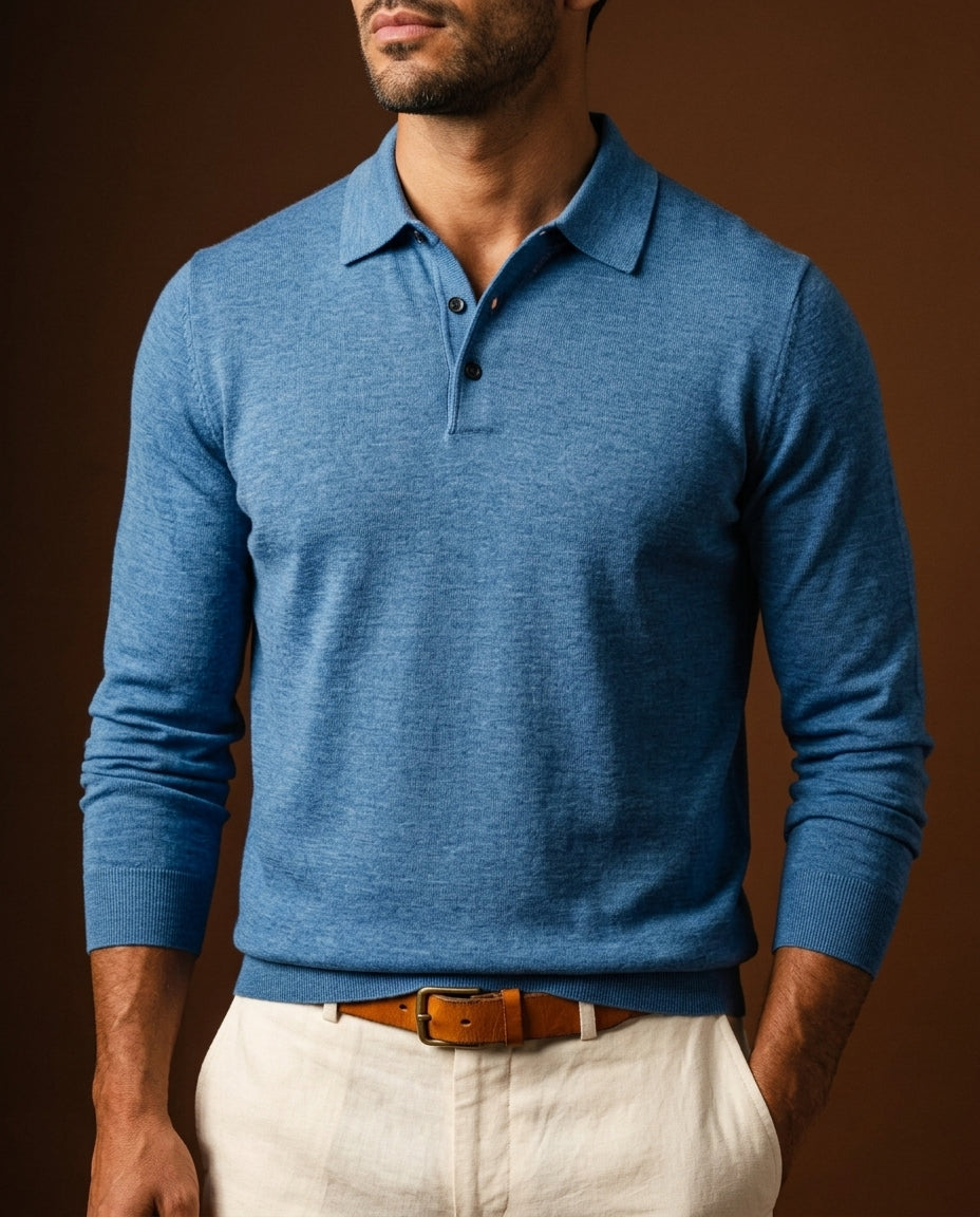 Herren Langarm Strickpolo Aus Weichem Feinstrick