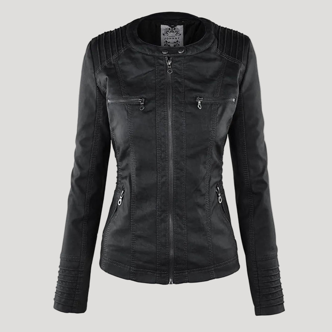Damen Kunstlederjacke mit Abnehmbarer Kapuze