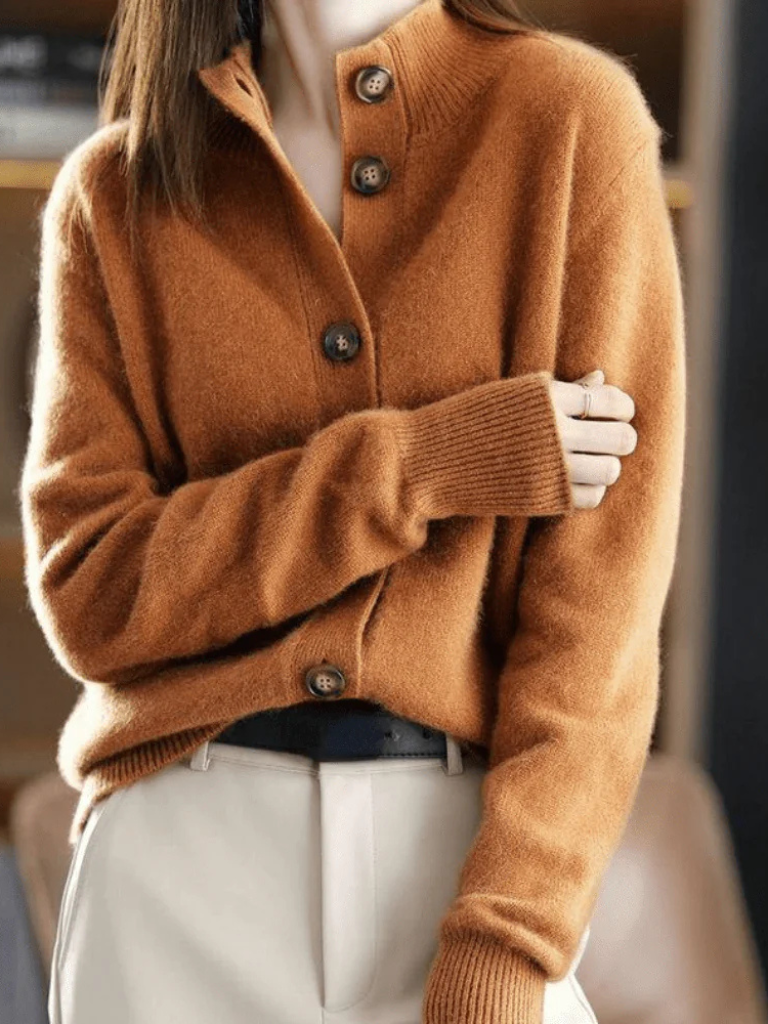 Damen Strickjacke mit Knopfleiste und Kragen