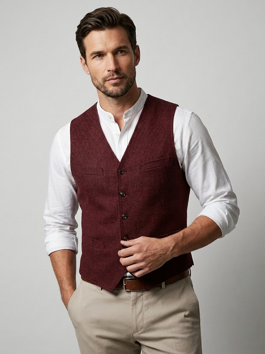 Elegante Herren Weste Mit V-Ausschnitt Und Knopfleiste