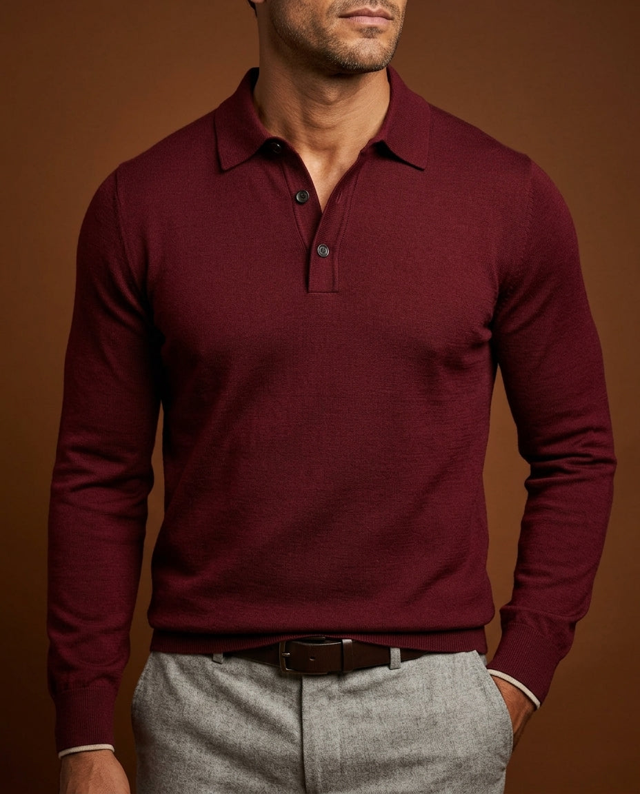Herren Langarm Strickpolo Aus Weichem Feinstrick