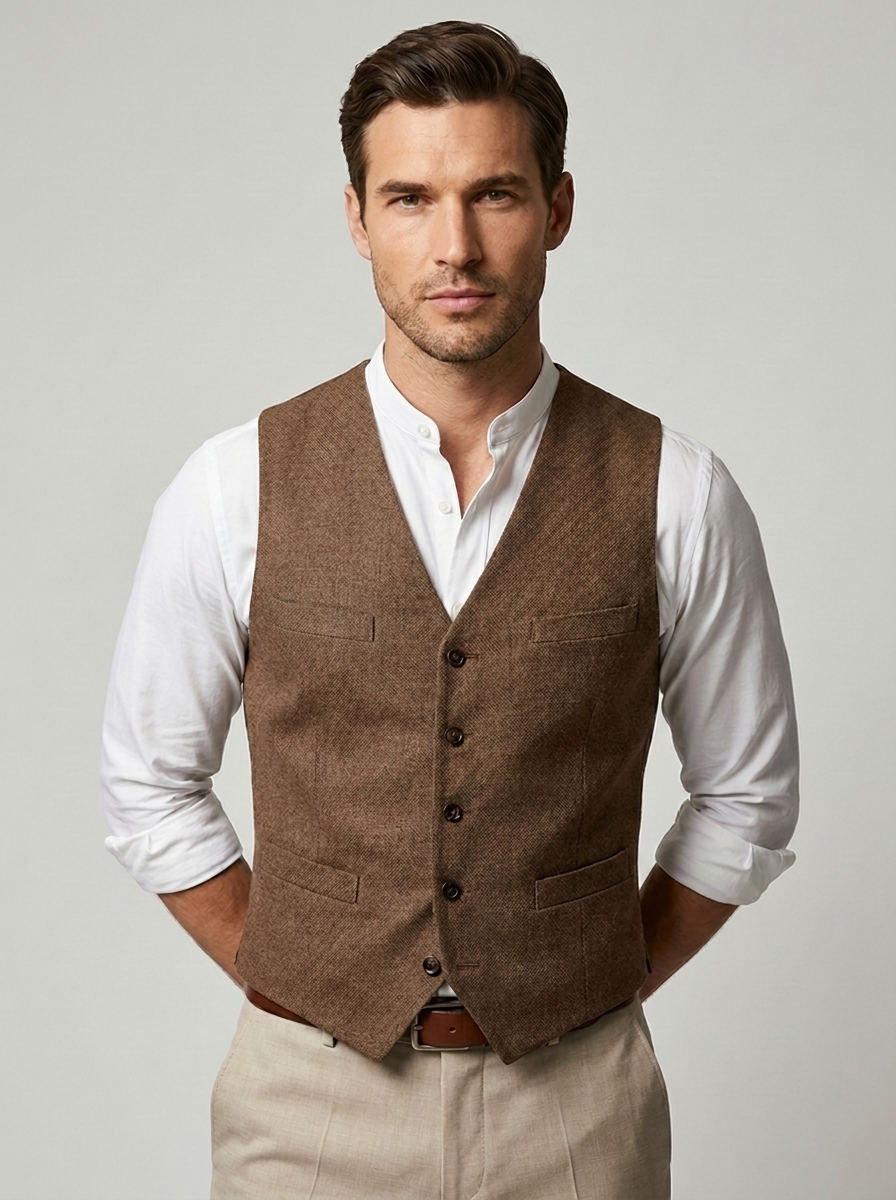 Elegante Herren Weste Mit V-Ausschnitt Und Knopfleiste