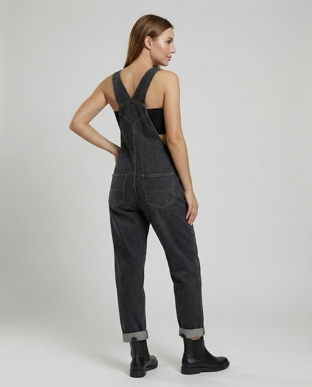 Damen Denim Latzhose mit Gekreuzten Rückenträgern