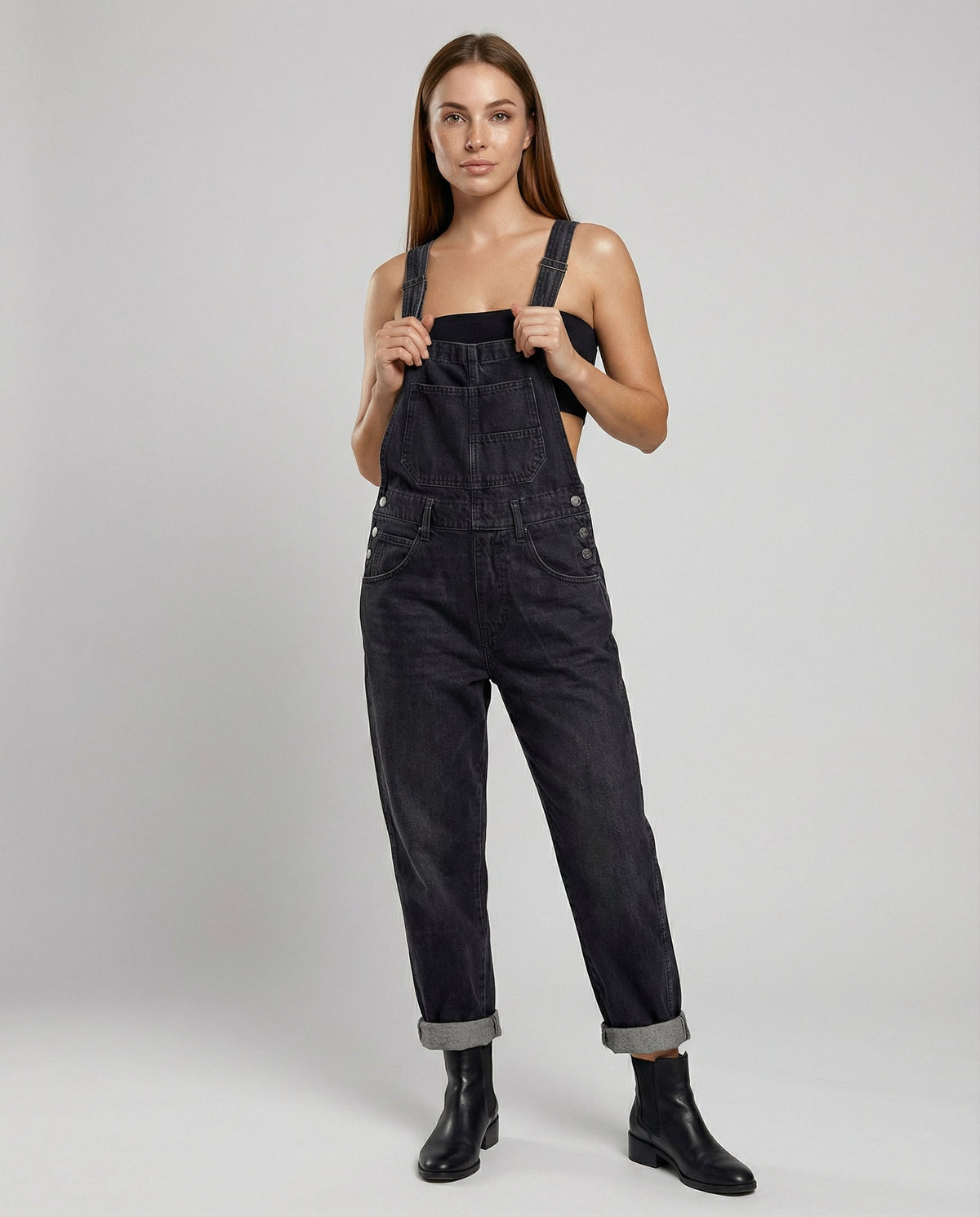 Damen Denim Latzhose mit Gekreuzten Rückenträgern
