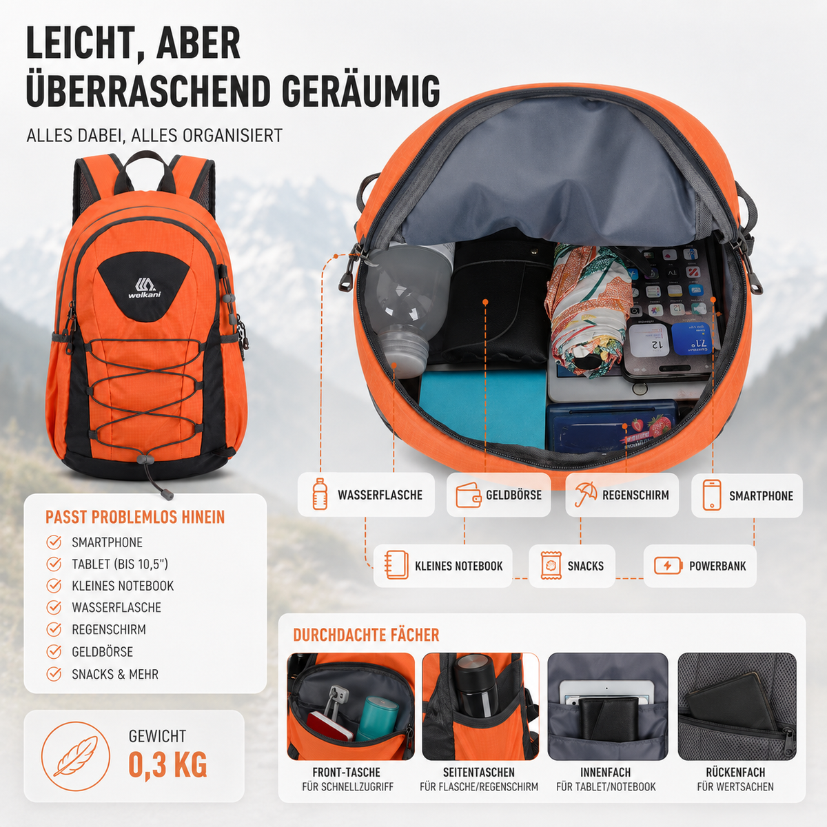 Ultraleichter Faltbarer Tagesrucksack für Alltag und Trail
