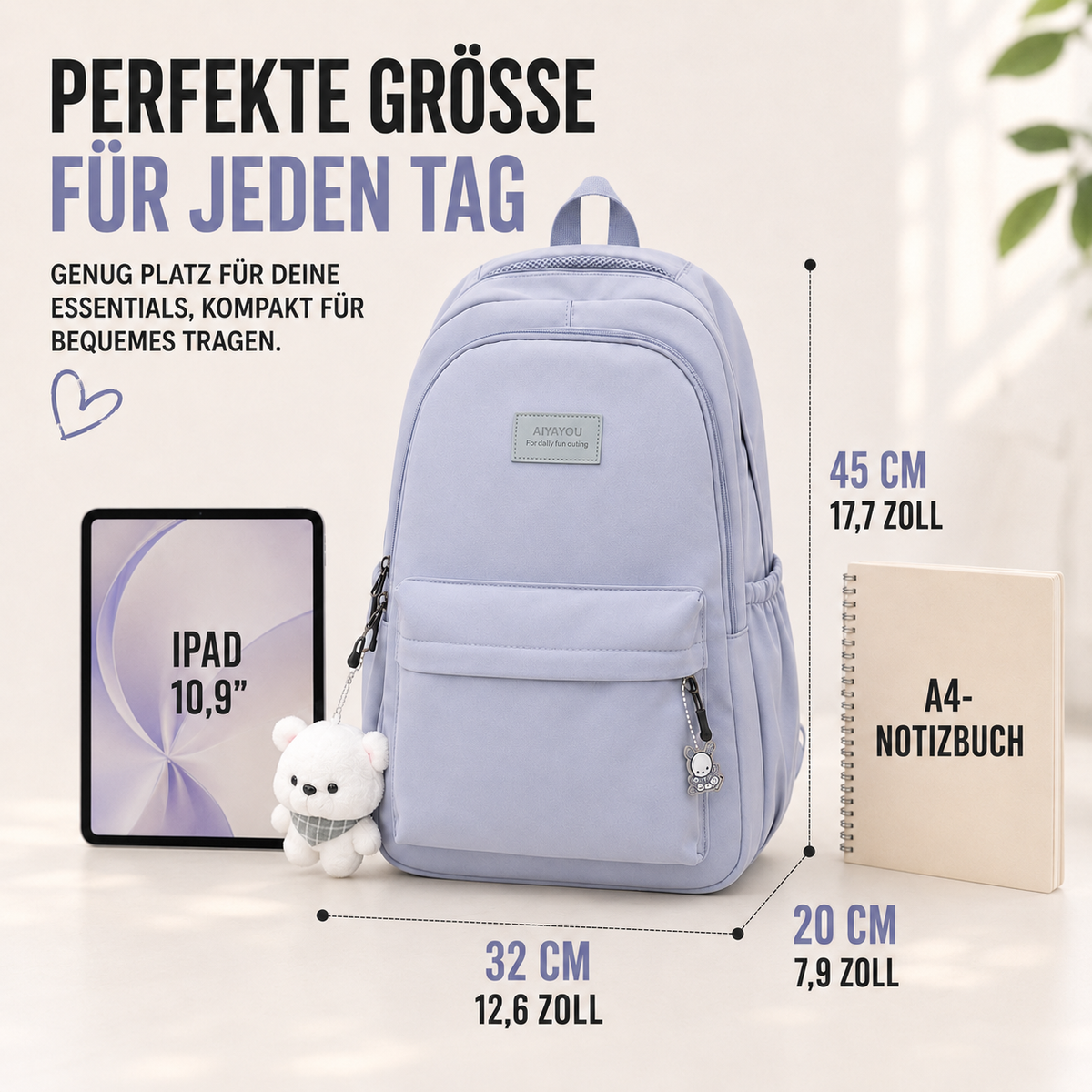 Geräumiger Nylon-Rucksack mit Laptopfach für Uni und Reisen