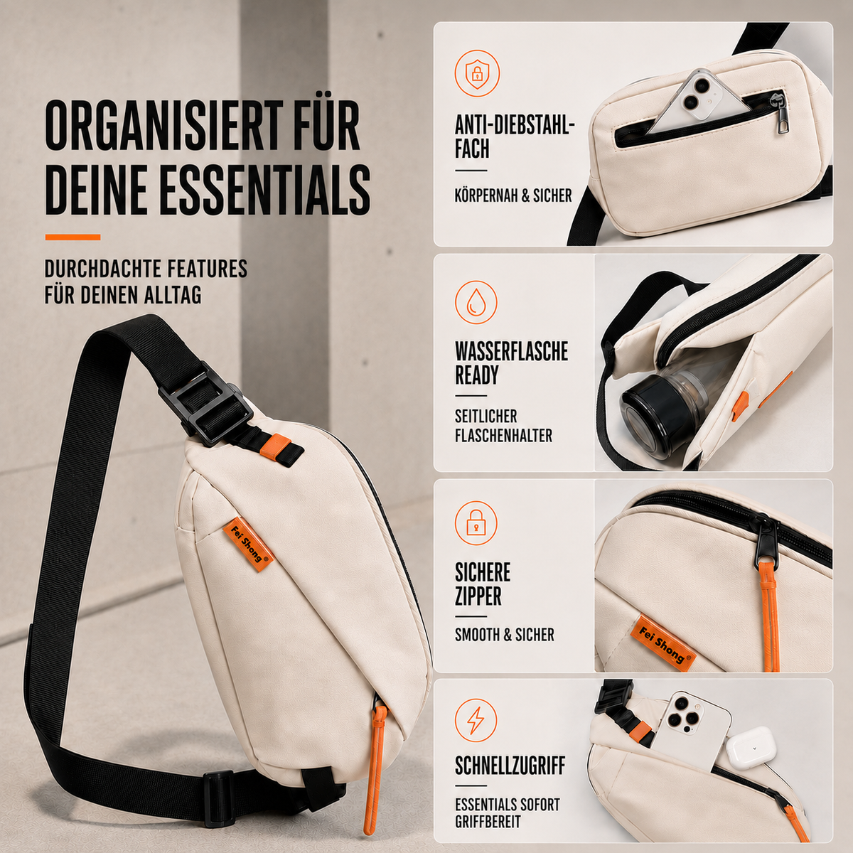 Lässige Brusttasche im Streetstyle mit verstellbarem Gurt