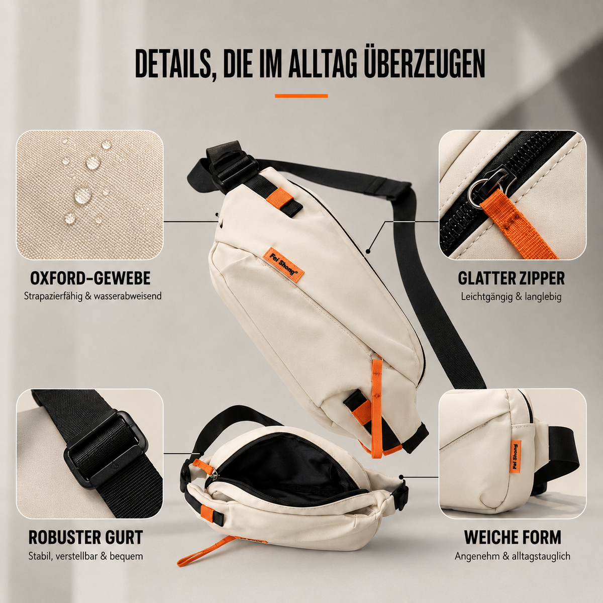 Lässige Brusttasche im Streetstyle mit verstellbarem Gurt