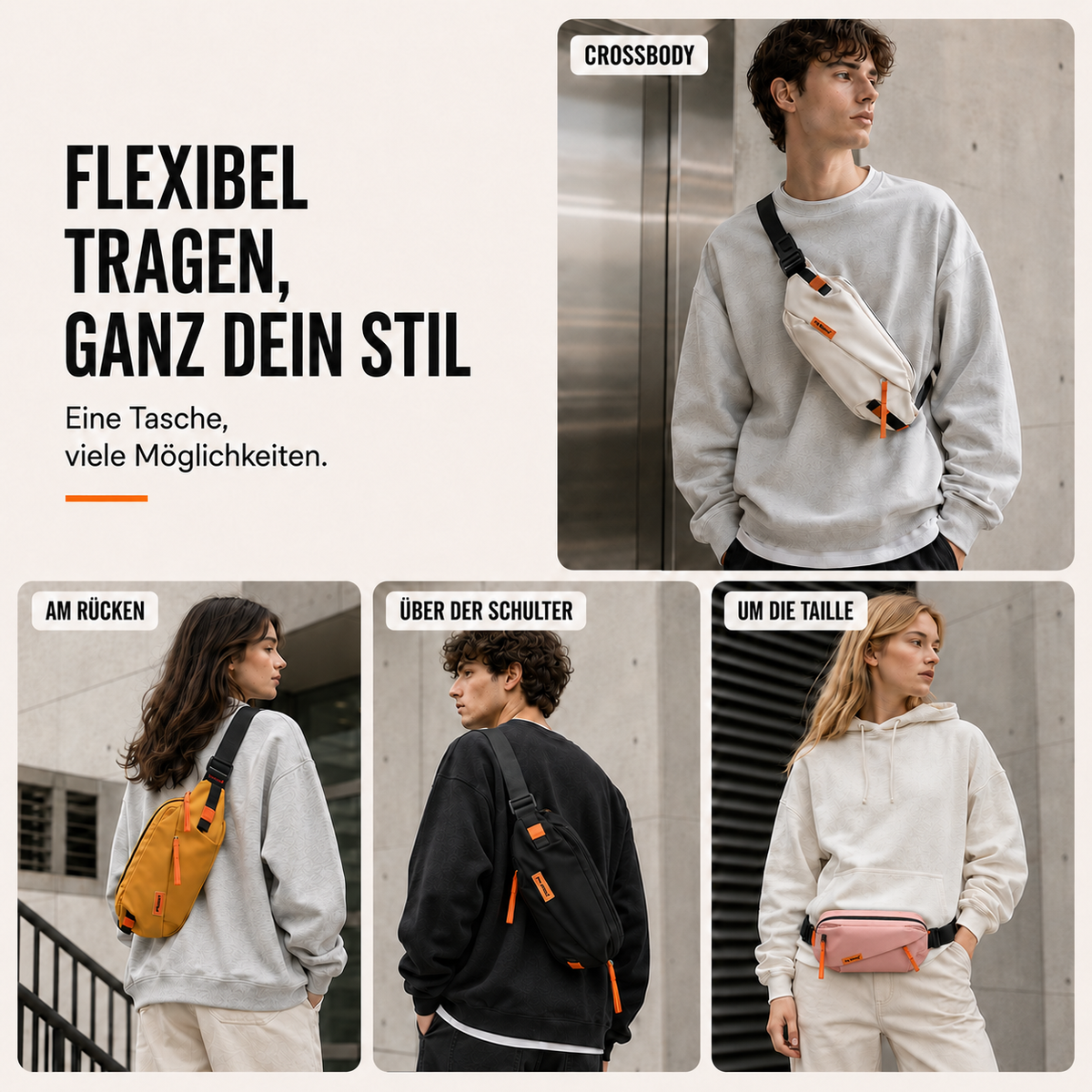 Lässige Brusttasche im Streetstyle mit verstellbarem Gurt