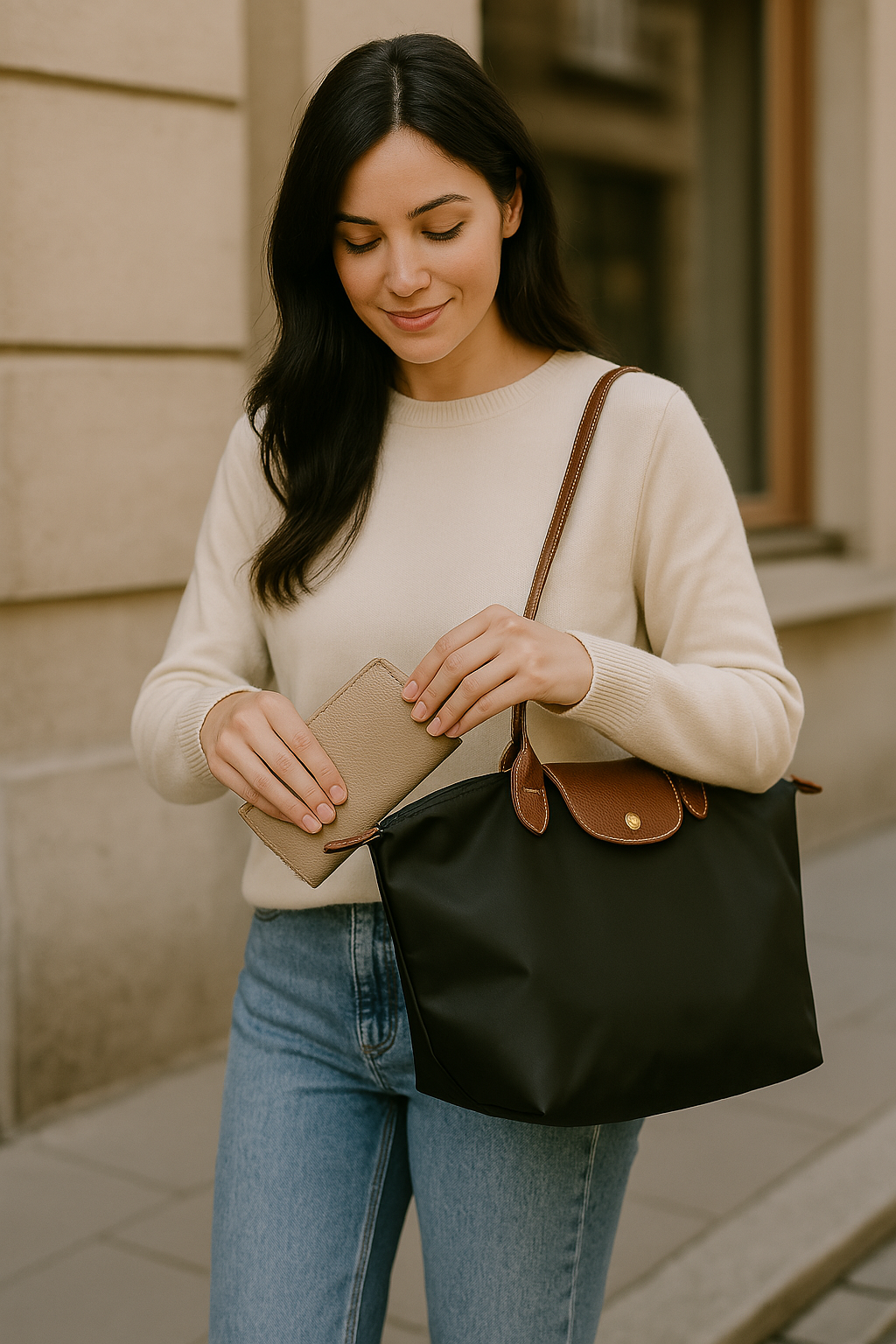 Elegante Damen Umhängetasche mit Schulterriemen und goldfarbenen Details