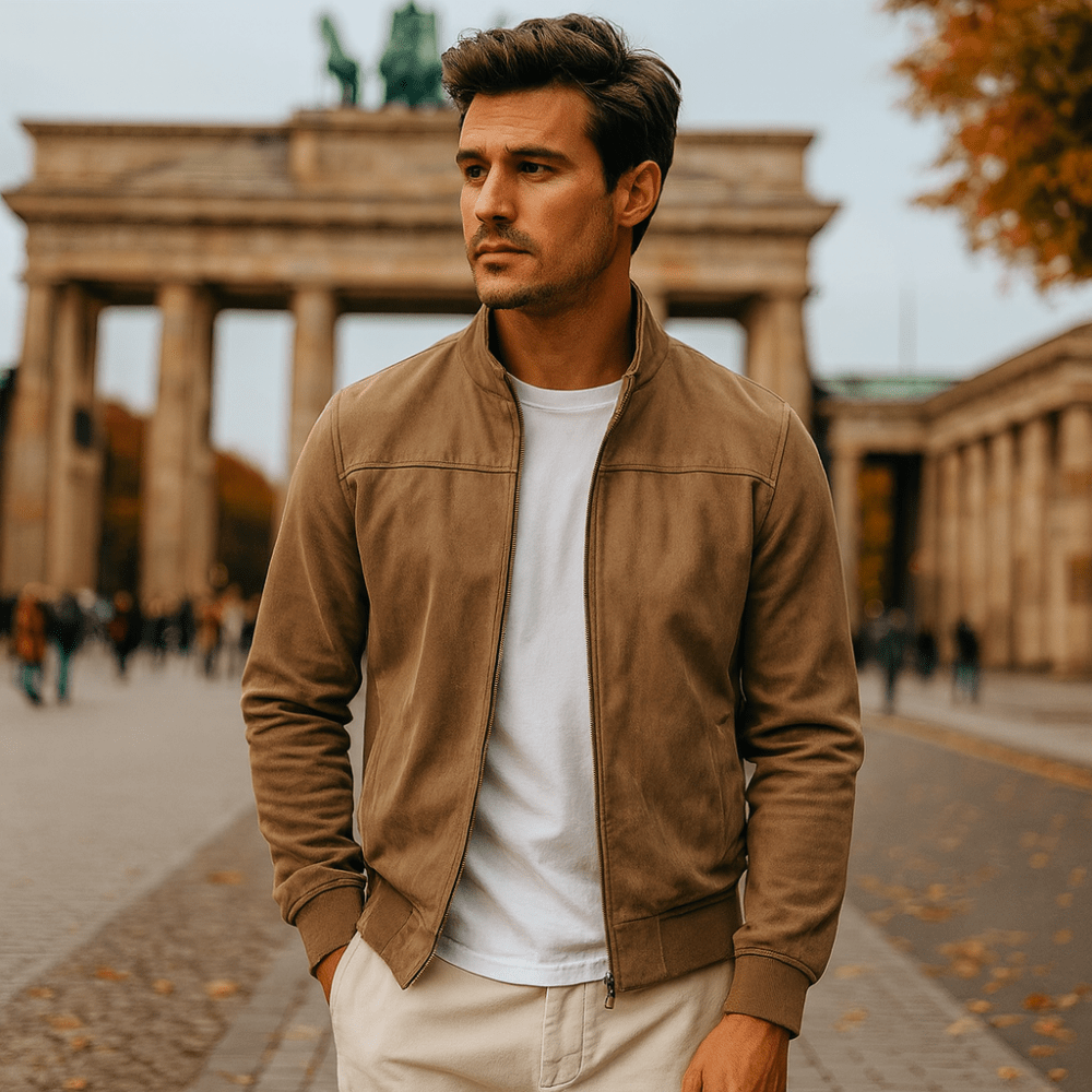 Elegante Herren Bomberjacke aus Velourskunstleder-Optik in Slim Fit