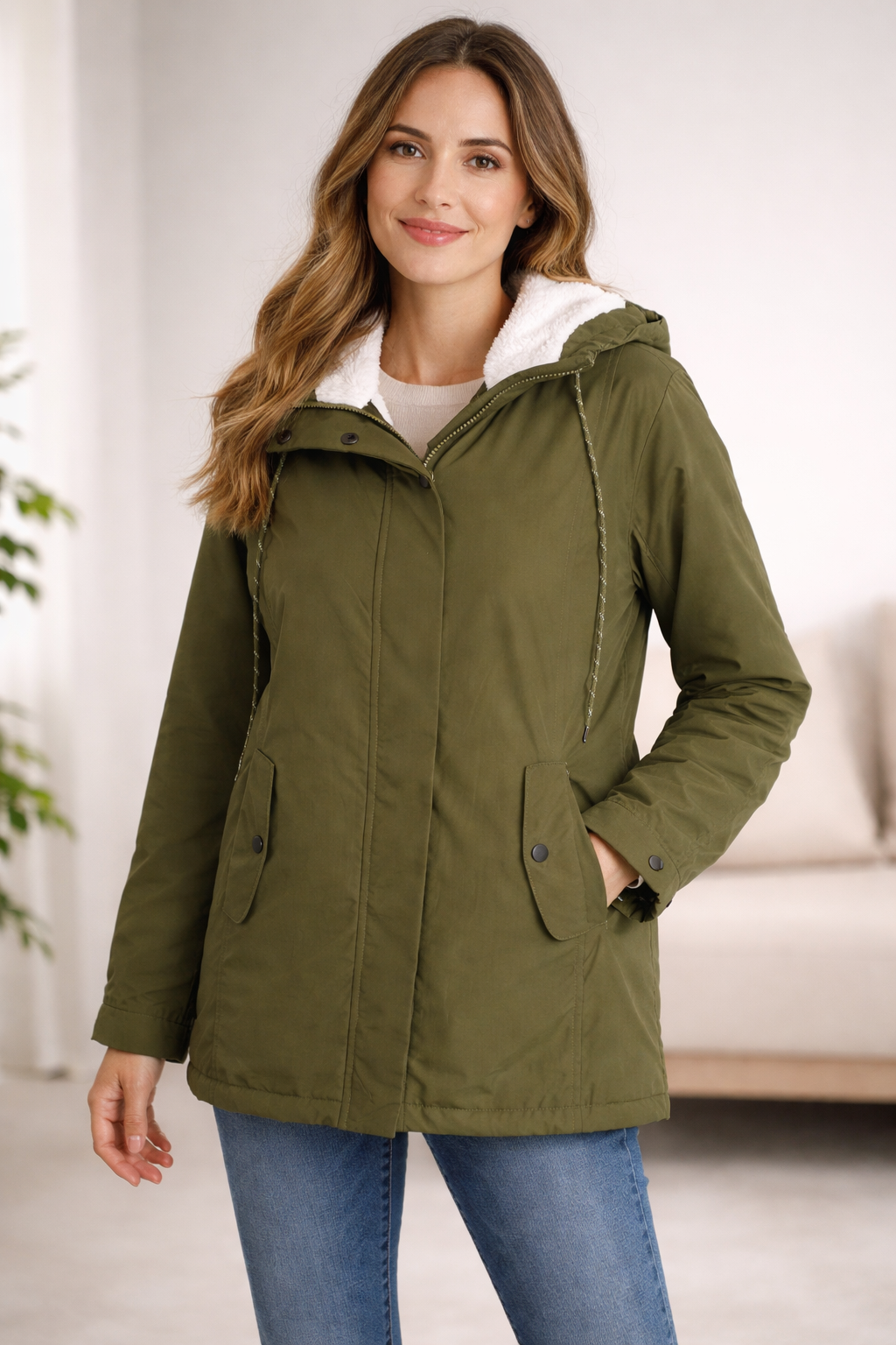 Lange Damen Winterjacke Mit Kapuze Und Wattierung