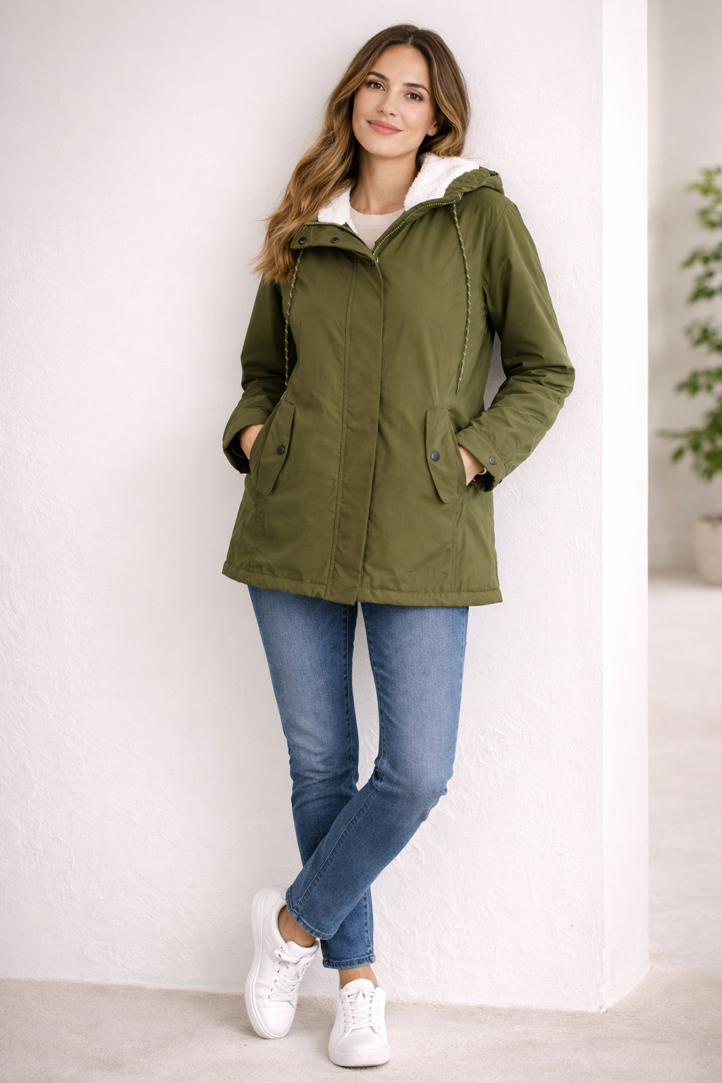 Lange Damen Winterjacke Mit Kapuze Und Wattierung