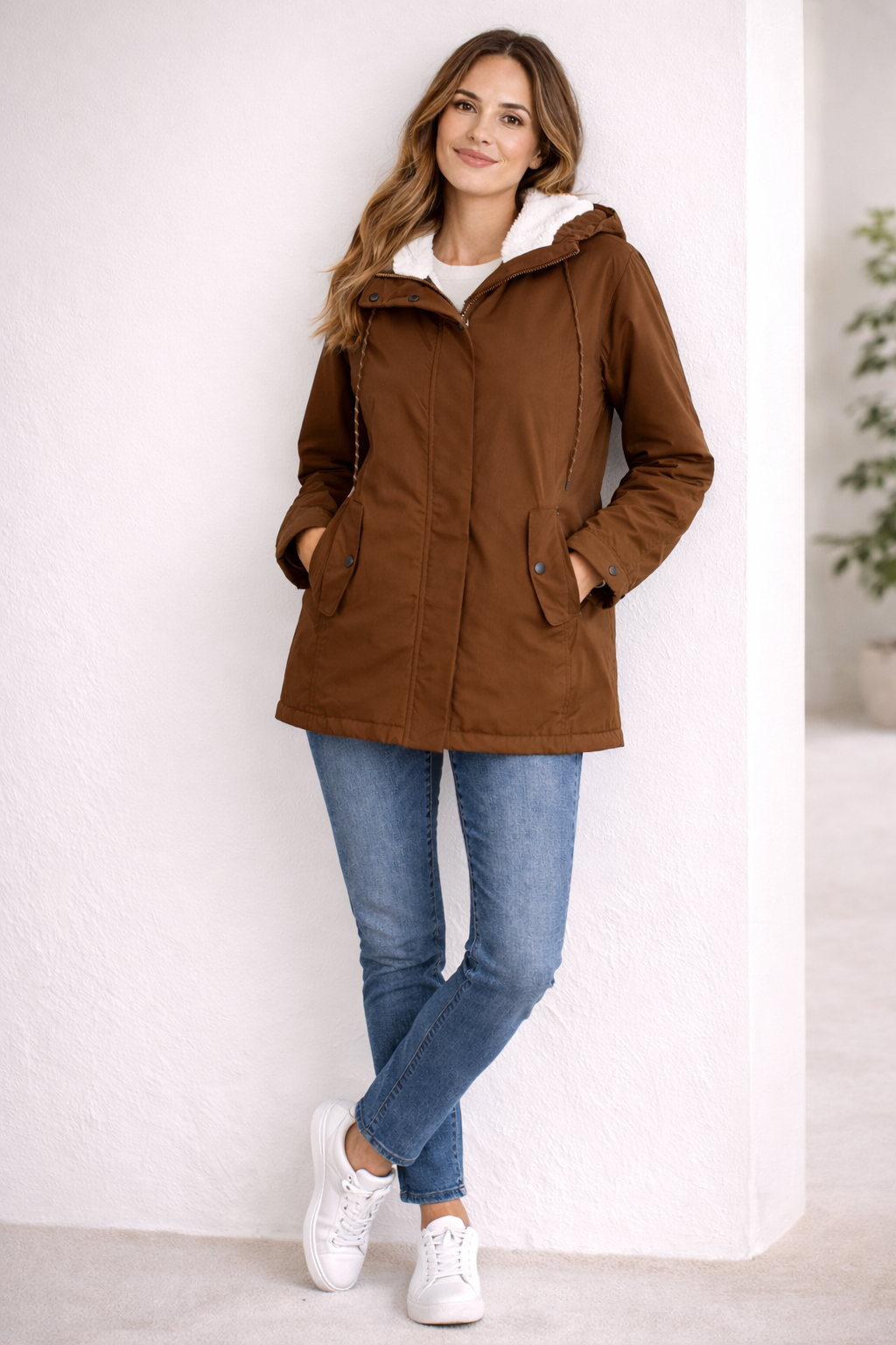 Lange Damen Winterjacke Mit Kapuze Und Wattierung