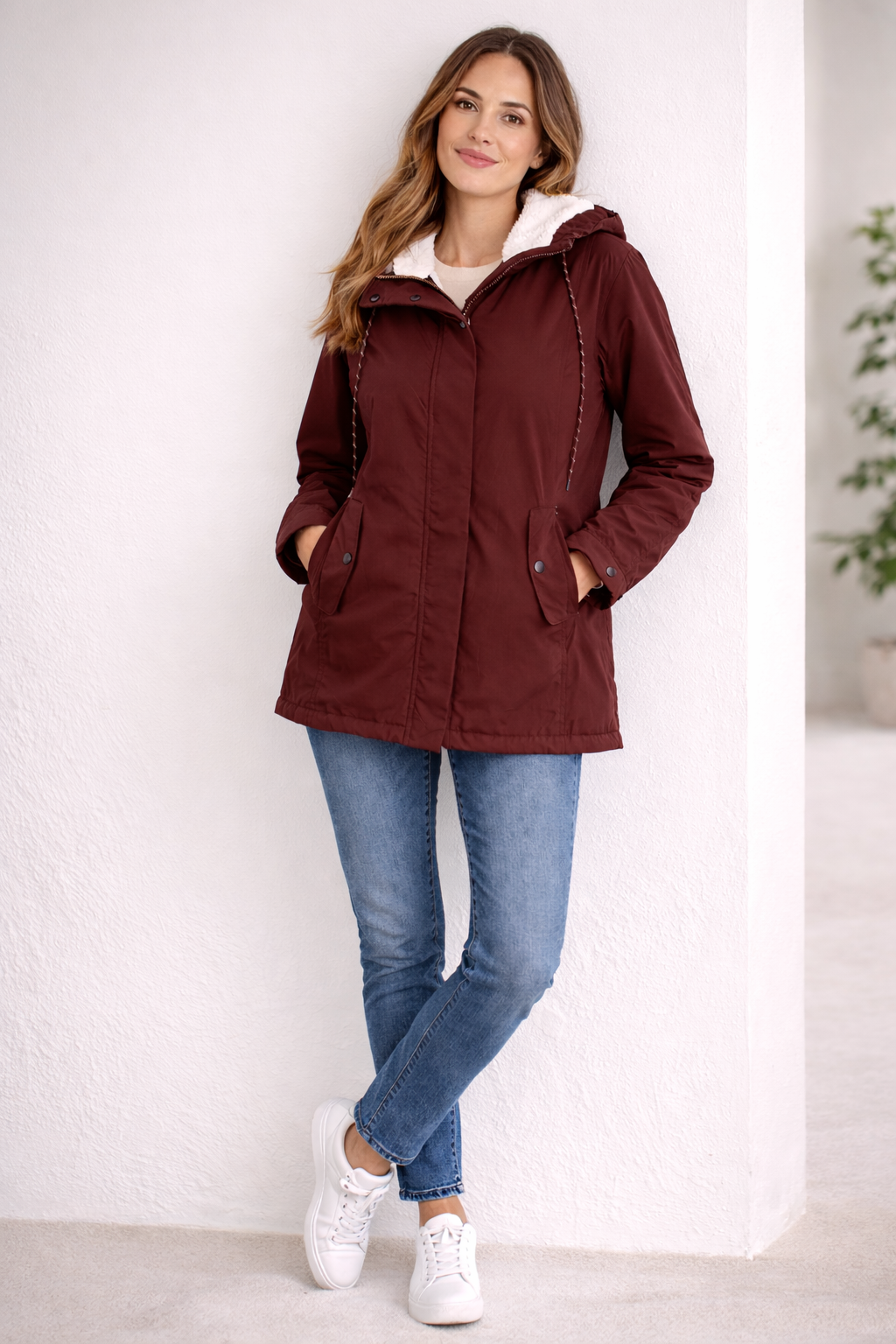 Lange Damen Winterjacke Mit Kapuze Und Wattierung