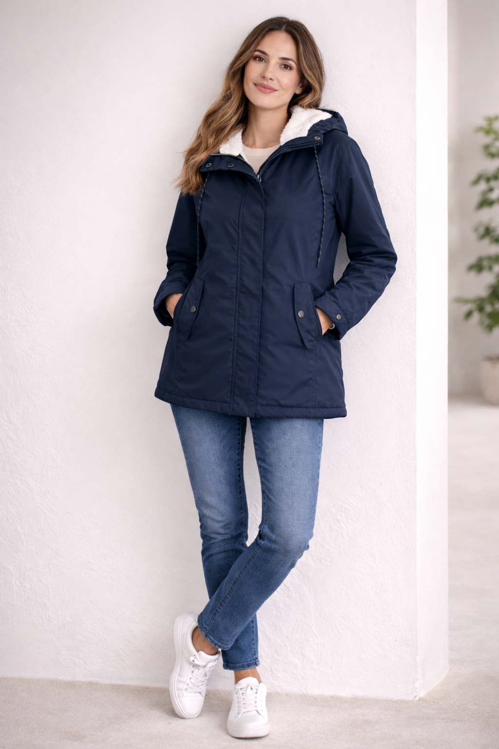 Lange Damen Winterjacke Mit Kapuze Und Wattierung