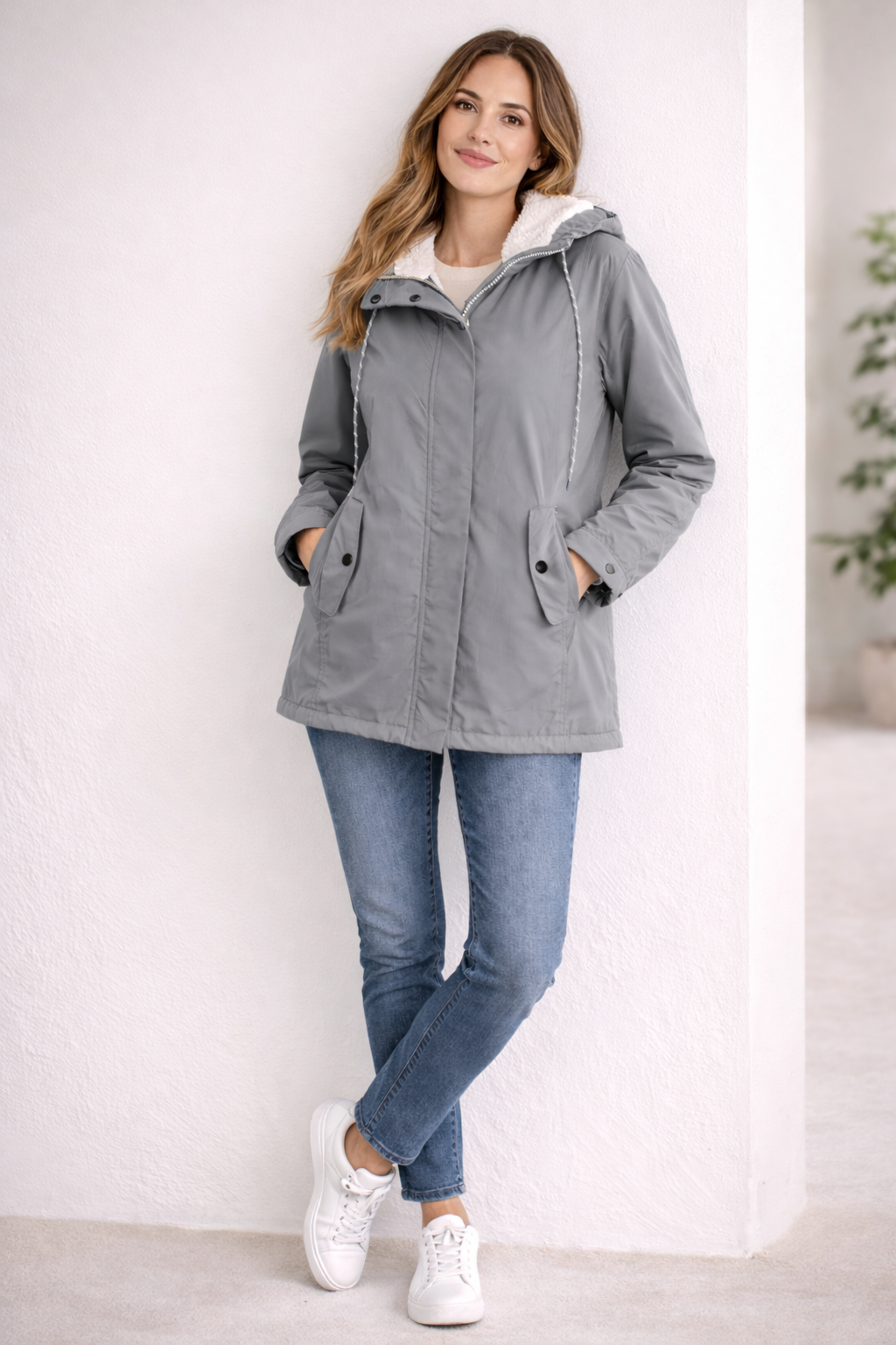 Lange Damen Winterjacke Mit Kapuze Und Wattierung