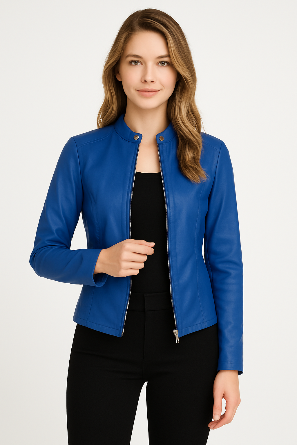 Kurze Damenjacke aus Kunstleder mit Reissverschluss