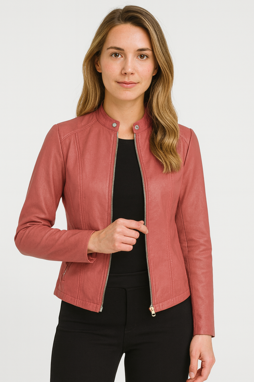 Kurze Damenjacke aus Kunstleder mit Reissverschluss