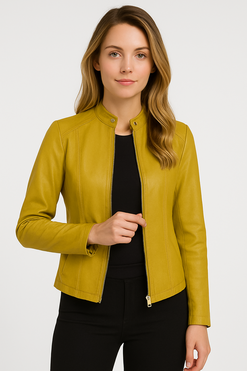 Kurze Damenjacke aus Kunstleder mit Reissverschluss
