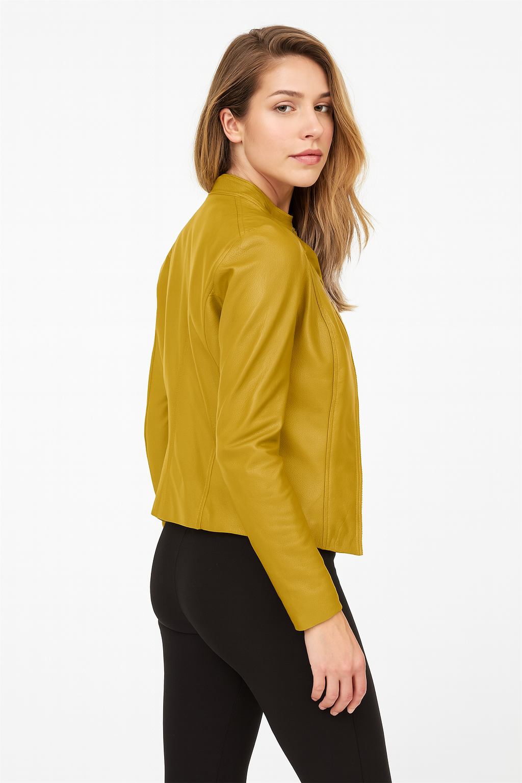 Kurze Damenjacke aus Kunstleder mit Reissverschluss