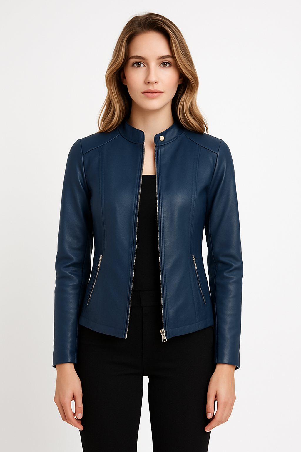 Kurze Damenjacke aus Kunstleder mit Reissverschluss