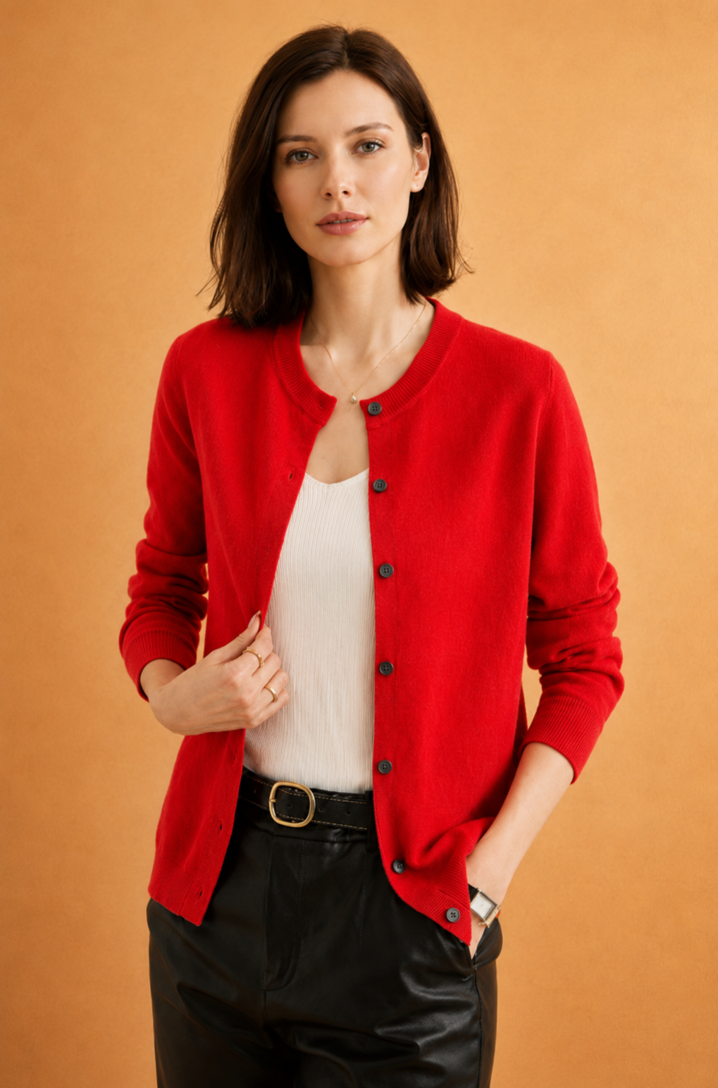 Klassischer Strickcardigan mit Rundhals und Knopfleiste