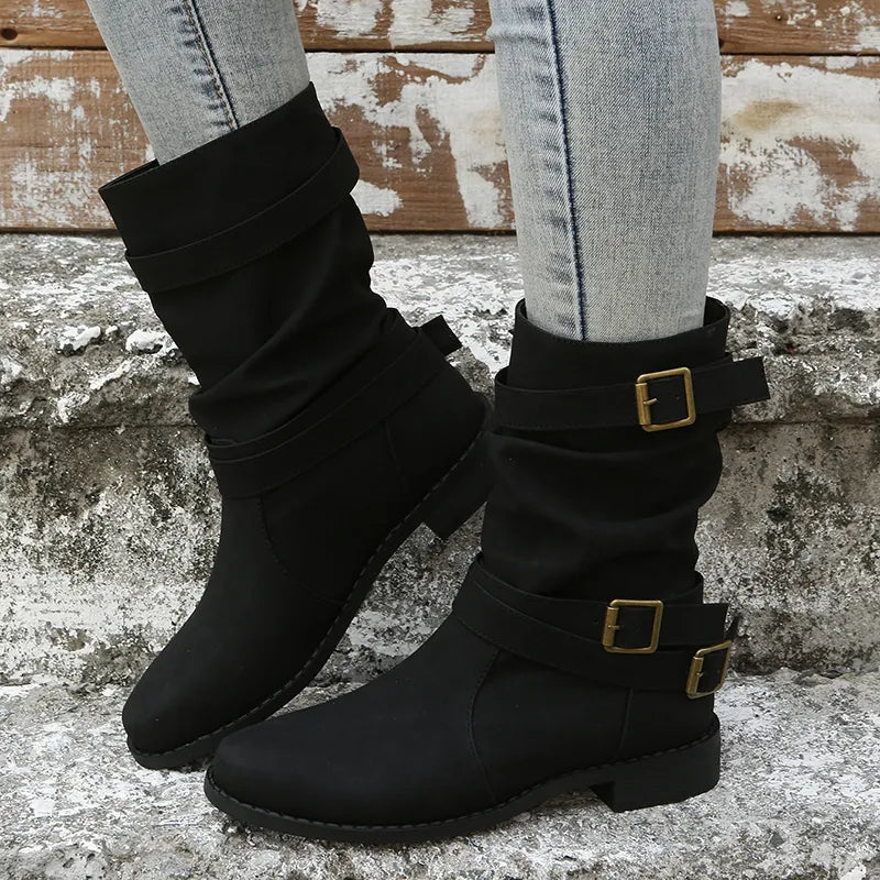 Damen Stiefeletten mit runder Spitze und Metalldetails