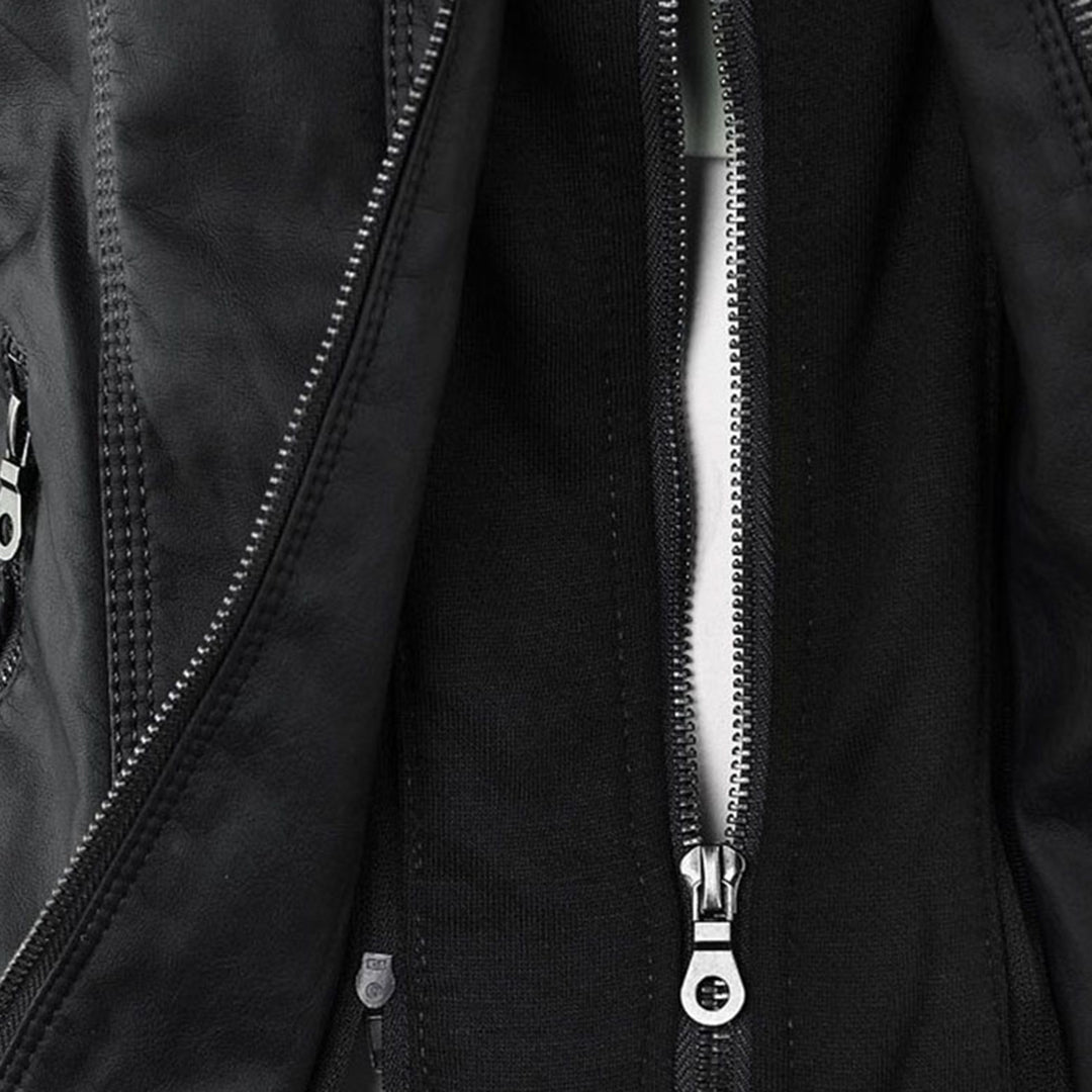 Damen Kunstlederjacke mit Abnehmbarer Kapuze
