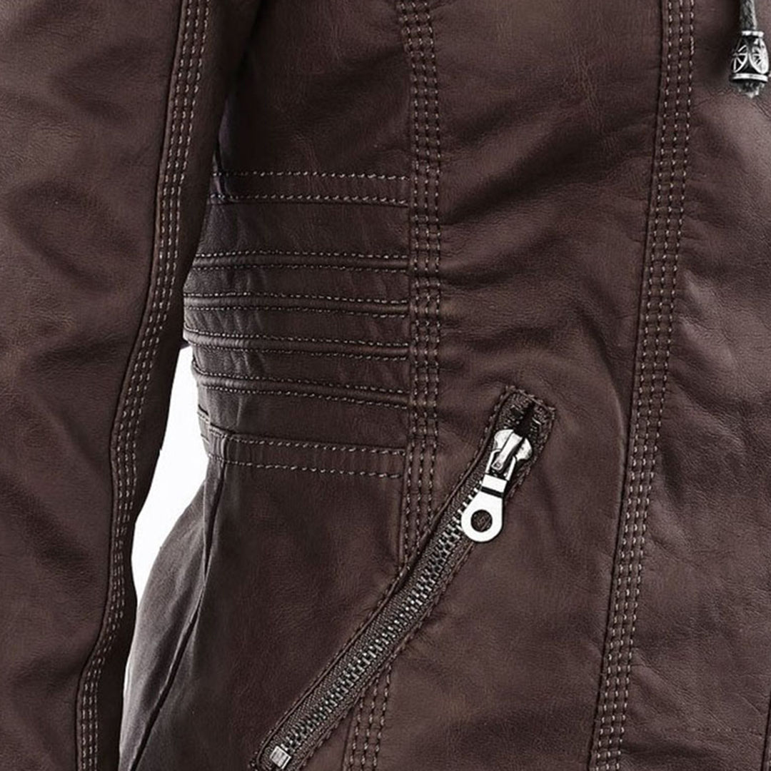 Damen Kunstlederjacke mit Abnehmbarer Kapuze