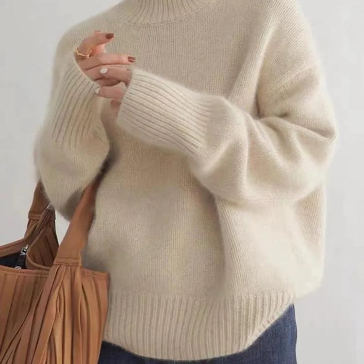 Pull oversize à col roulé pour femme en maille douce