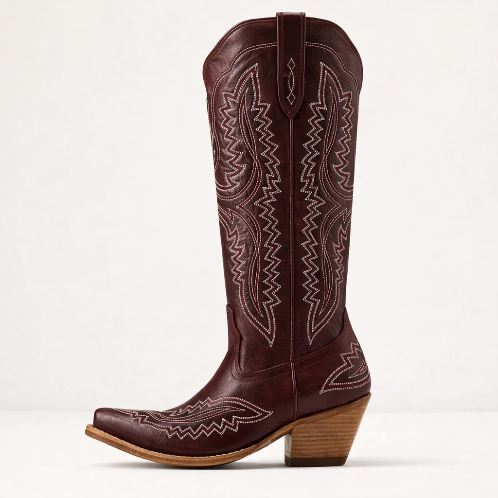 Damen Western Cowboystiefel Mit Stickerei Und Blockabsatz