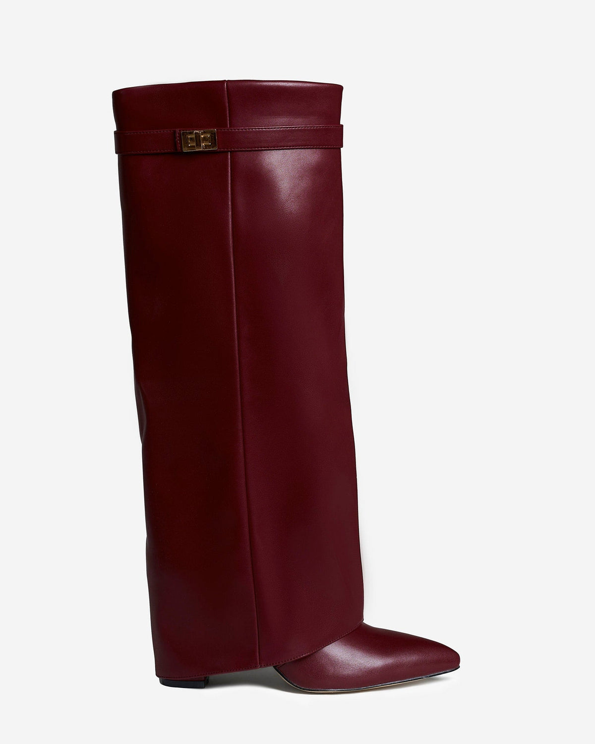 Kniehohe Damenstiefel mit Schnalle und Umschlag