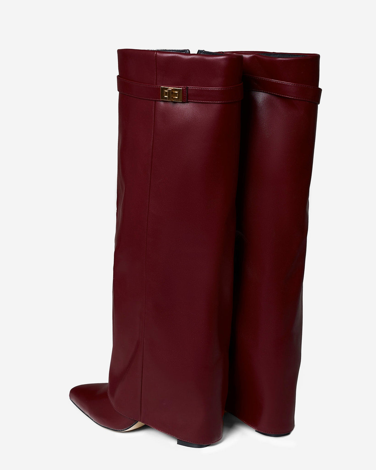 Kniehohe Damenstiefel mit Schnalle und Umschlag
