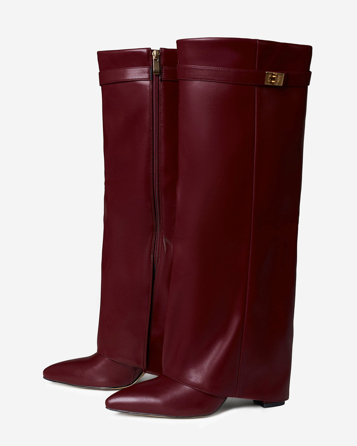 Kniehohe Damenstiefel mit Schnalle und Umschlag