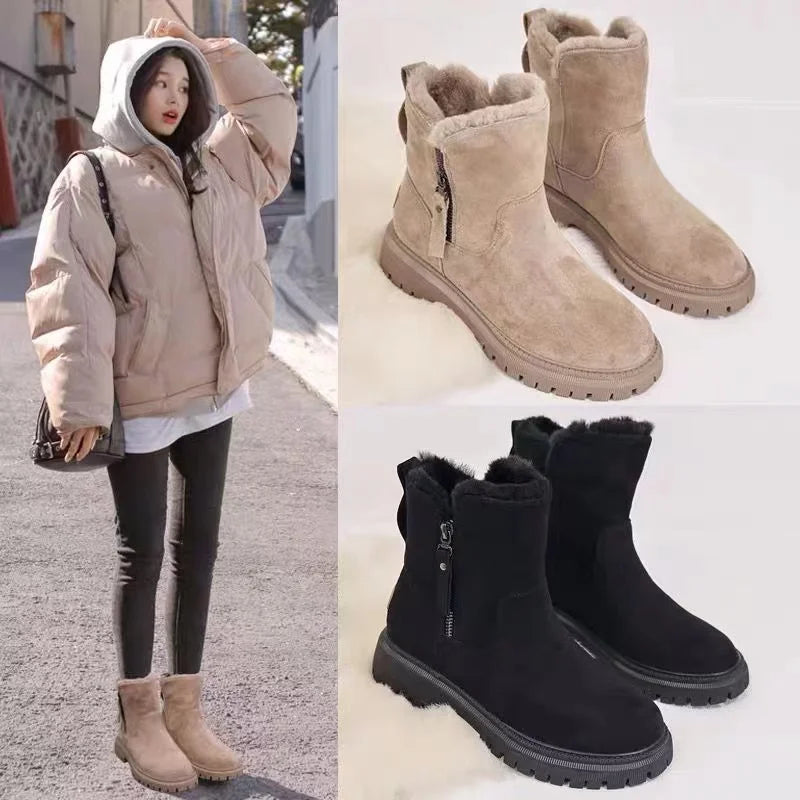 Damen Schneestiefel mit Plateausohle und Plüschfutter