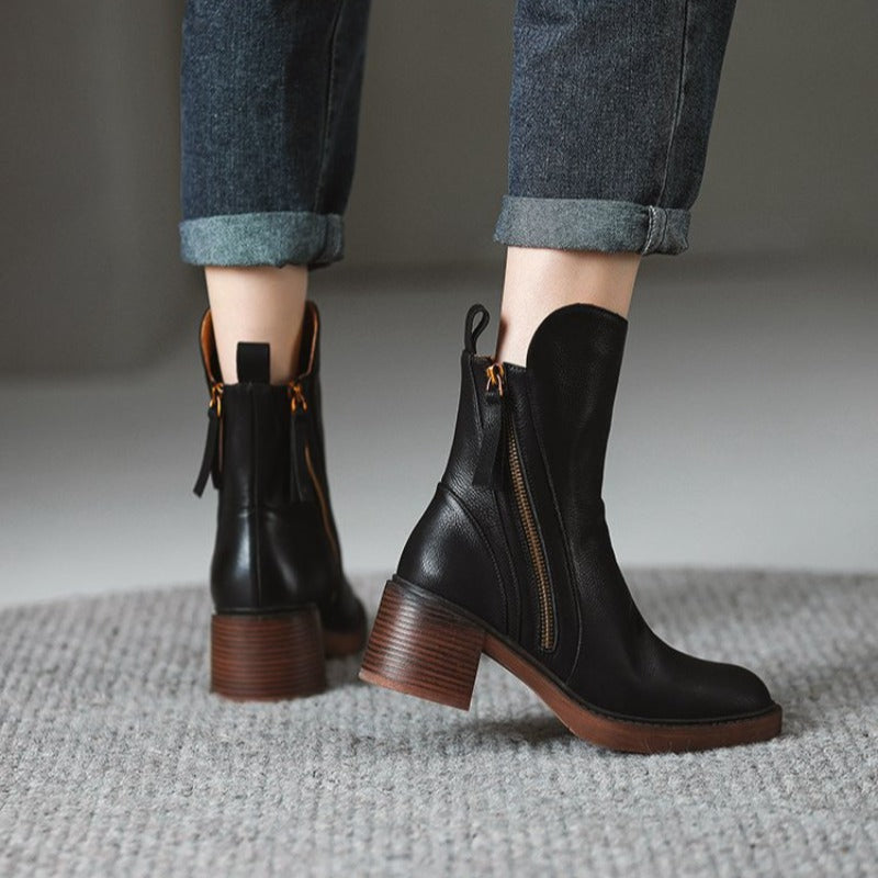 Damen Stiefeletten mit Absatz und Reißverschluss