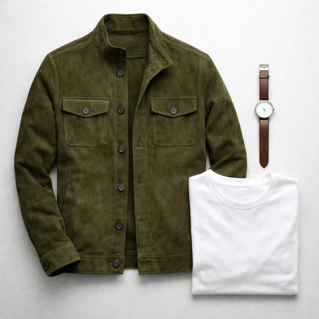 Herren Jacke In Wildlederoptik Mit Brusttaschen