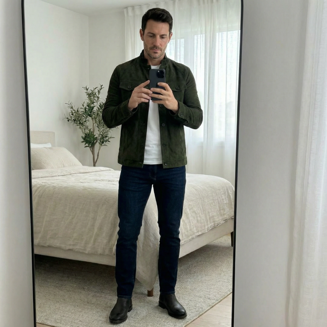 Herren Jacke In Wildlederoptik Mit Brusttaschen