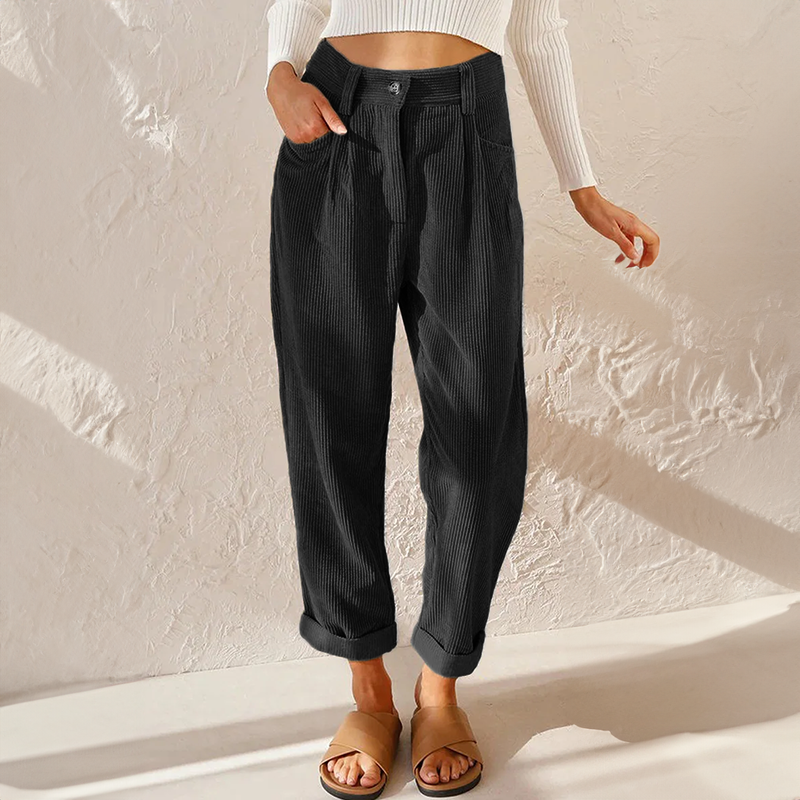 Bequeme Cordhose mit Elastischem Bund und Weitem Bein